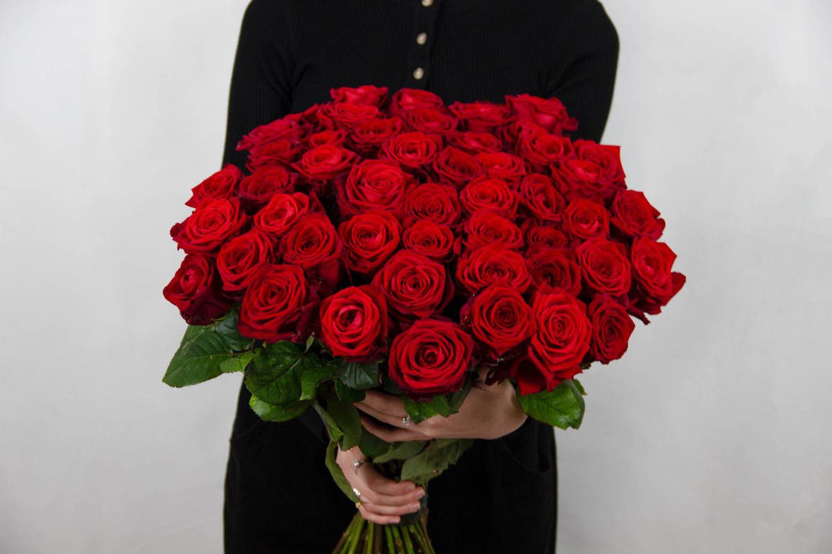 Endless Love bouquet of 51 red Naomi roses by Coral Flowers London