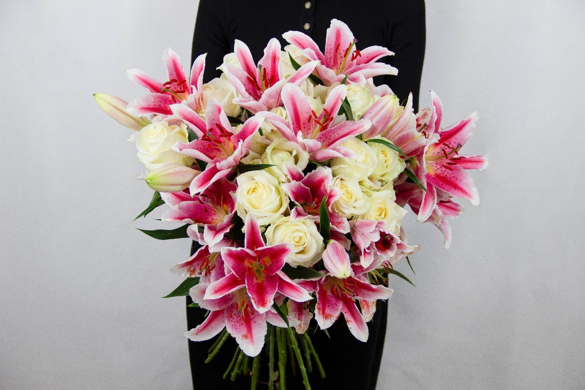 Grazia bouquet of pink lilies and white roses by Coral Flowers London