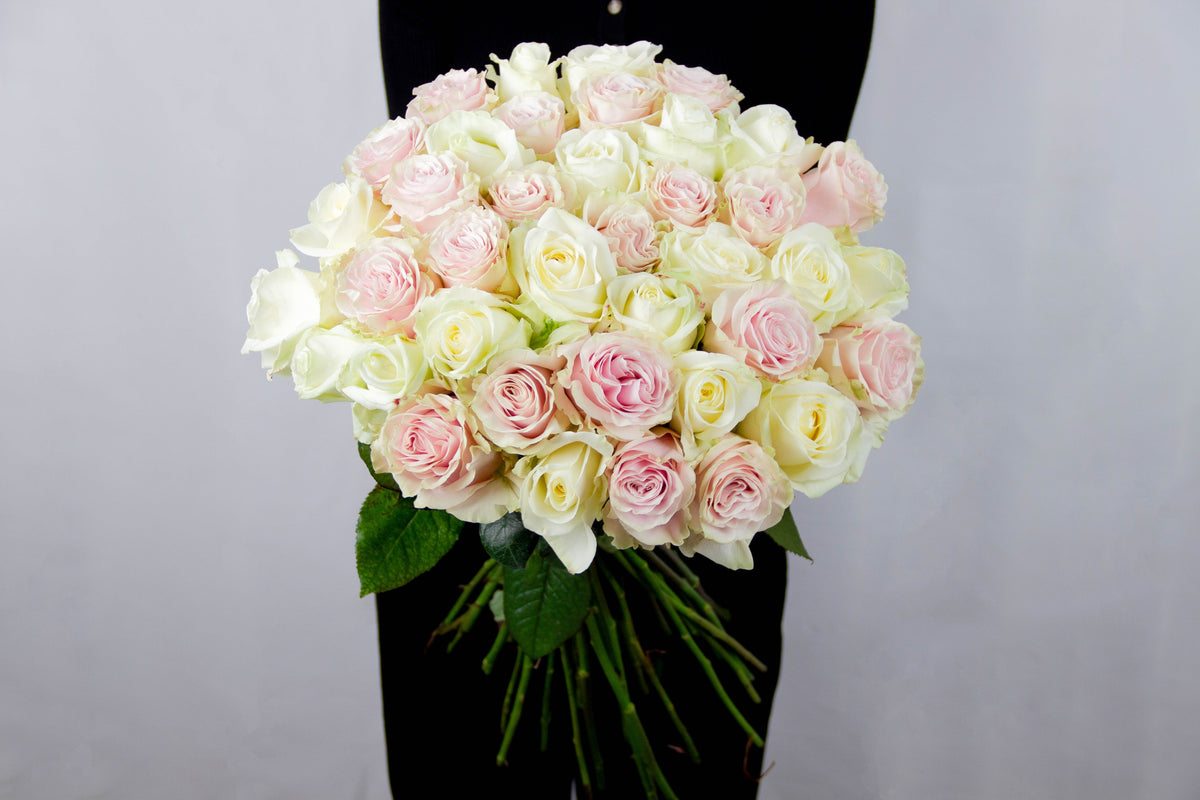 Pink Candy bouquet of pink and white roses by Coral Flowers London